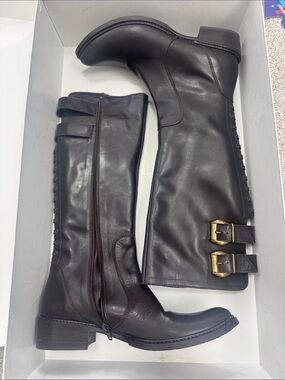 Women's dark brown Leather Knee-High Riding Boots